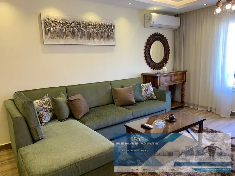 Furnished apartment for rent in Rehab City, 90 sqm, with a wide garden view