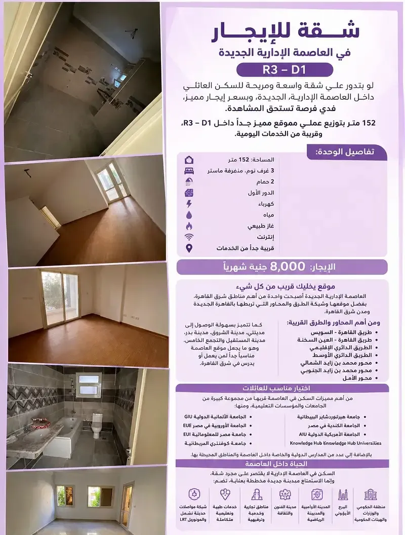 Apartment for rent in New Administrative Capital R3 - D1