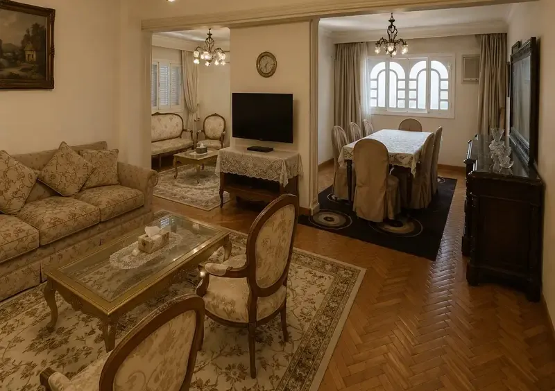 Furnished, air-conditioned, super lux apartment with a view of Ammar Ibn Yasser Street