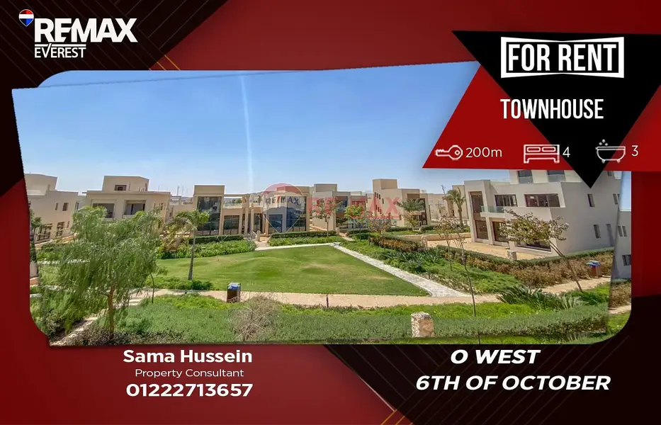 Corner Townhouse for rent in O West Compound - Orascom