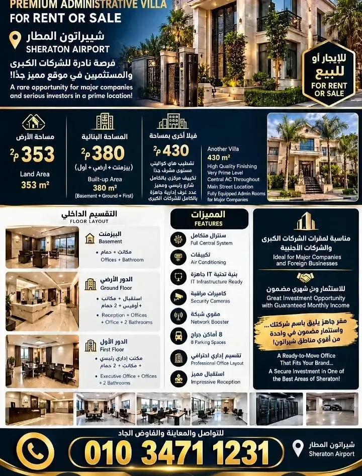 Commercial Headquarters for Rent in New Cairo - Sheraton Airport